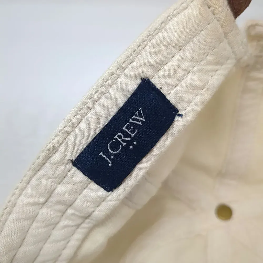 J. Crew Baseball Cap Beige One Size Leather Strapback Brass Buckle Cotton Hat